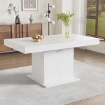 Table � manger blanc laqu� extensible t�lescopique automatique rangement int�gr�