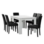 Table � manger blanc mat avec 6 chaises noir cuir synth�tique rembourr� 140x90 cm 03 0004024