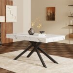 Table � manger blanche extensible 140 / 180x80x76cm plateau �pais pieds m�tal style �pur� pour 6 � 8 ...