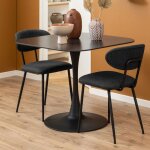 Table � manger carr�e en c�ramique noire - mirra - 90x90x75 cm - r�sistante � la chaleur et aux rayures ...