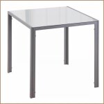 Table � manger carr�e homcom - verre tremp� structure en acier - pour 4 personnes - gris