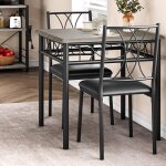 Table � manger carr�e lunsy 2 personnes plateau gris 74 cm - chaises noir