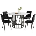 Table � manger avec chaises 5 pi�ces moderne table hexagonale aspect marbre + 4 table � manger avec chaises ...