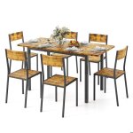 Table � manger avec chaises - bealife - 1 table extensible marron - 6 chaises - 4 � 6 personnes - patte ...