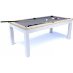 Table  manger convertible en billard 7ft - meyer - blanc et htre - tapis gris