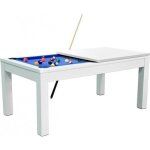 Table  manger convertible en billard 7ft meyer - blanc - tapis bleu fonc