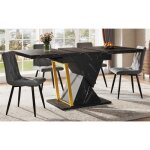 Table � manger extensible 110 cm - style noir 6 personnes pour cuisine et salle � manger - design bois ...