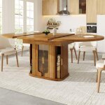 Table � manger extensible 118 - 158 x 118 cm ronde � ovale avec rangements mdf noyer pour salle � manger ...