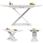 Table � manger extensible 118x75x76. 4 cm avec rallonge 157 cm pieds crois�s mdf effet marbre et m�tal ...