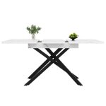 Table � manger extensible 120 - 160cm - marbre blanc & pieds fer noir - gain de place cuisine&salon