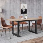 Table � manger extensible - 140 / 180x80x75 cm - style industriel - noir + naturel - 6 places