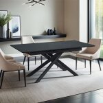 Table à manger extensible 180 - 220 cm effet marbre noir - inski Table à manger extensible 180 - 220 cm effet marbre noir - inski