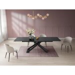 Table à manger extensible 6 à 10 personnes en céramique, verre trempé et métal - effet marbre noir - ... Table à manger extensible 6 à 10 personnes en céramique, verre trempé et métal - effet marbre noir - ...