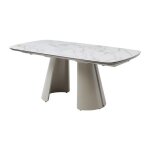 Table � manger extensible 6 � 10 personnes en c�ramique verre tremp� et m�tal - effet marbre blanc et ...