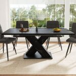 Table � manger extensible aspect marbre noir x - design moderne rail m�tallique robuste pour 4 - 6 personnescu ...