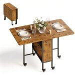 Table � manger extensible - bealife - 1 table pliante marron - 6 roulettes avec frein - 2 �tag�res - ...