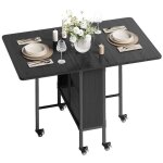 Table � manger extensible - bealife - 1 table pliante noir - 6 roulettes avec frein - 2 �tag�res - 3 ...