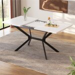 Table � manger extensible blanche 120?160 cm pour 4 � 6 personnes avec pieds en m�tal noir table cuisine ...