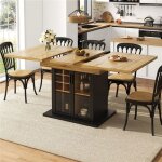Table a manger extensible bois 4?6 personnes avec rangement vin �tag�res et porte en verre table salle ...