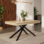 Table � manger extensible ch�ne plateau �pais 140 / 180x80x76cm pieds m�tal rectangulaire 6 - 8 personnes ...