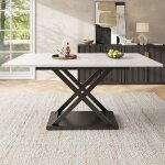 Table � manger extensible table de cuisine avec pieds en fer forg� noir entrecrois�s table en marbre ...