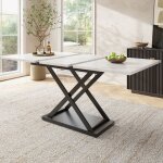 Table � manger extensible pour cuisine et salon 120?160 x 80 cm - blanc effet marbre - pieds crois�s ...