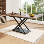 Table � manger extensible - pour cuisine et salon 120?160 x 80 cm - effet noyer - pieds crois�s en m�tal ...