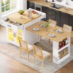 Table � manger extensible avec led et 2 tiroirs �lot de cuisine avec rangement et �tag�res r�glables ...