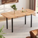 Table � manger extensible look moderne avec plateau bois naturel et pieds m�tal noir structure mdf naturel ...