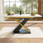 Table � manger extensible noire effet marbre avec pi�tement crois�