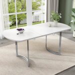 Table � manger extensible ovale - 140 � 180cm - pieds argent�s de luxe - table de cuisine - blanche - ...