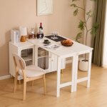 Table � manger extensible piable avec buffet 122x40x82cm - pieds en m�tal dor� portes coulissantes en ...