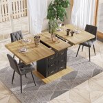 Table � manger extensible avec portes et tiroir rallonges et �tag�res ajustables mdf naturel 110 - 140x80x75 ...
