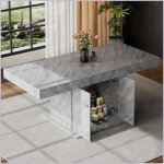 Table � manger extensible avec rangement - telescopique automatique look b�ton - gris l140 / 180xw80xh76cm ...