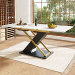 Table � manger extensible rectangulaire blanc placage marbre 6 � 8 personnes salon cuisine mdf 120 / ...