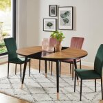 Table � manger extensible ronde - ba�ta - gamme cavallo - effet ch�ne et noir - l 150 x p 120 x h 75 ...