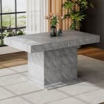 Table � manger gris laqu� extensible automatique rangement int�gr� 140 / 180x80x76cm