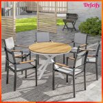 Table � manger de jardin - akozon - �118 cm - aluminium - plateau composite bois - plastique � lattes ...