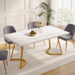 Table � manger modernelittle tree140x80x75 cmtable de cuisine avec marbre et pieds en m�tal dor� pour ...