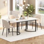 Table � manger - motif marbre - 140 x 80 cm - pieds r�glables - structure m�tal noir