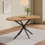 Table � manger ovale avec base m�tal noir et plateau mdf marbr� 120 x 80 x 755 cm ? naturel