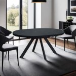 Table à manger ovale extensible 160 - 200 cm effet marbre noir - inski Table à manger ovale extensible 160 - 200 cm effet marbre noir - inski