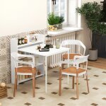 Table � manger pliante cuisine 785 � 91 � 93 cm avec �tag�res dissimul�es bois blanc