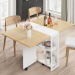 Table � manger - table � manger pliante cuisine - avec roulettes + compartiment de rangement - 120 x ...