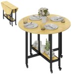 Table � manger pliante - homcom - pour 4 personnes - 6 roulettes - �tag�re int�gr�e - panneau de particules ...