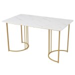Table  manger rectangle 6 personnes blanche et or 140 x 80 cm - table de cuisine avec pieds rglables ...
