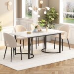 Table � manger rectangulaire 140�80 cm moderne effet marbre avec structure m�tallique noir et pieds r�glables ...