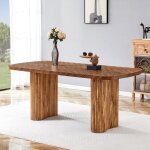 Table � manger rectangulaire 180�90 cm pi�tement colonne arqu�e plateau mdf couleur bois noyer fonc� ...