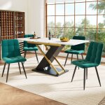 Table � manger rectangulaire extensible pieds crois�s dor�s 160 - 200�60�754 cm ? noir et blanc