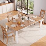 Table � manger rectangulaire - lunsy - coins chanfrein�s - 150x90x75 cm - marron et blanc - pour 6 � ...